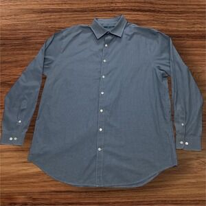 Perry Ellis Mens XLT Blue Gingham Check Dress Shirt Button Down Long Sleeve